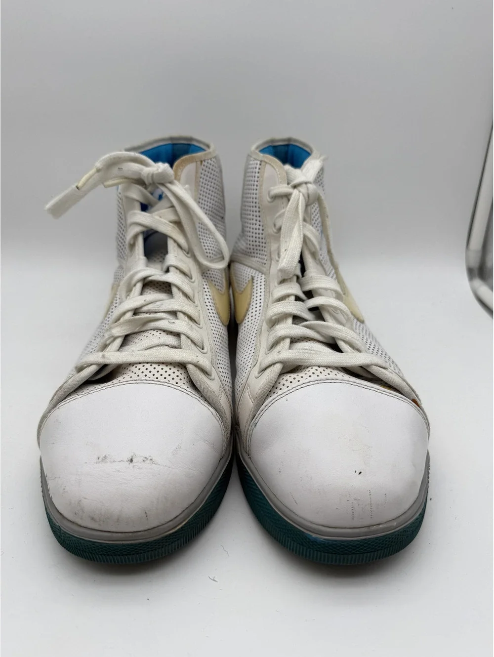 Vintage Jordan High Top Sneakers White with Blue and Beige Accents, Size 13